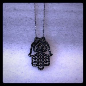 .925 silver hamsa necklace, black rhodium plated